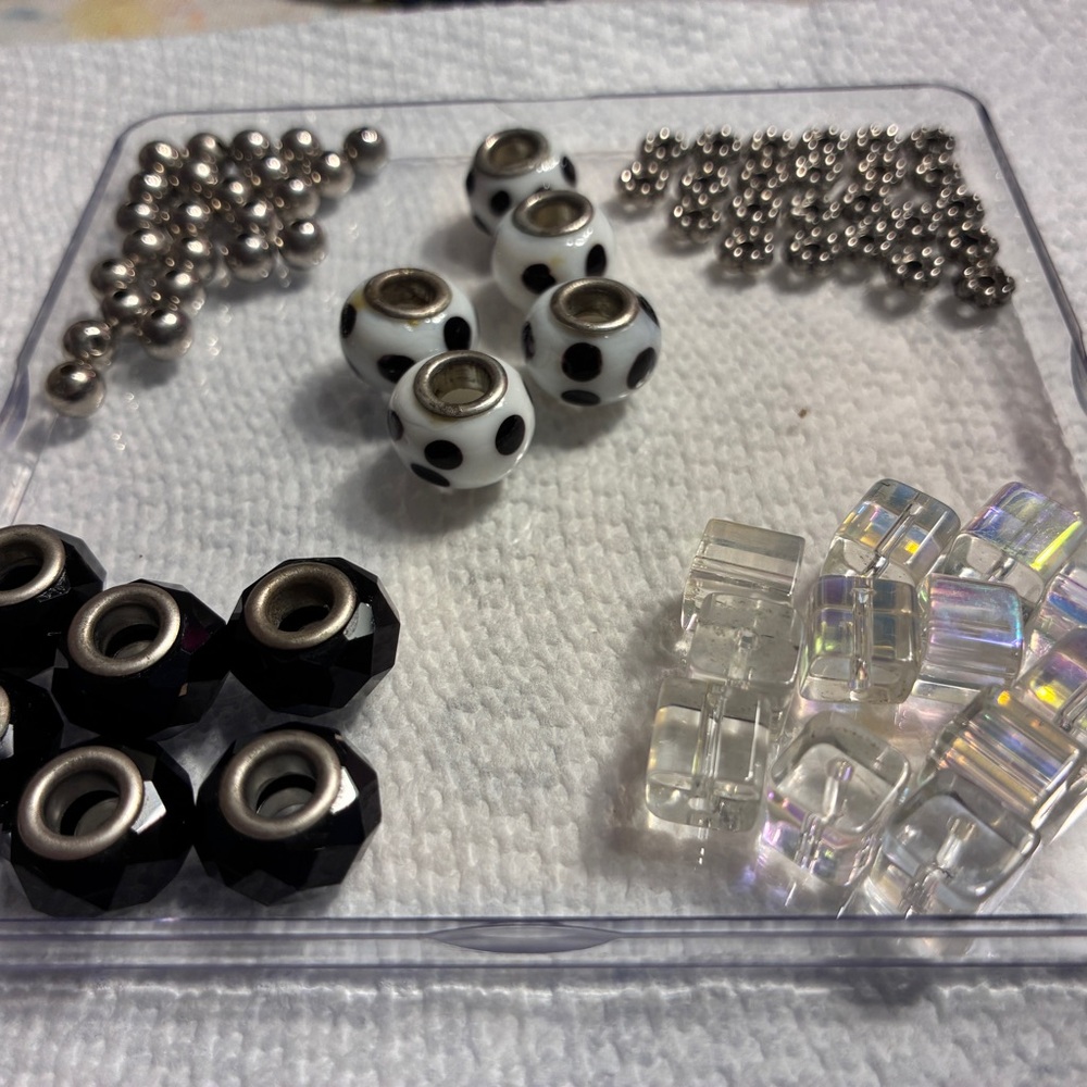 Vintage Reclaimed Silver Lined Beads & findings from Broken Necklace & Bracelet